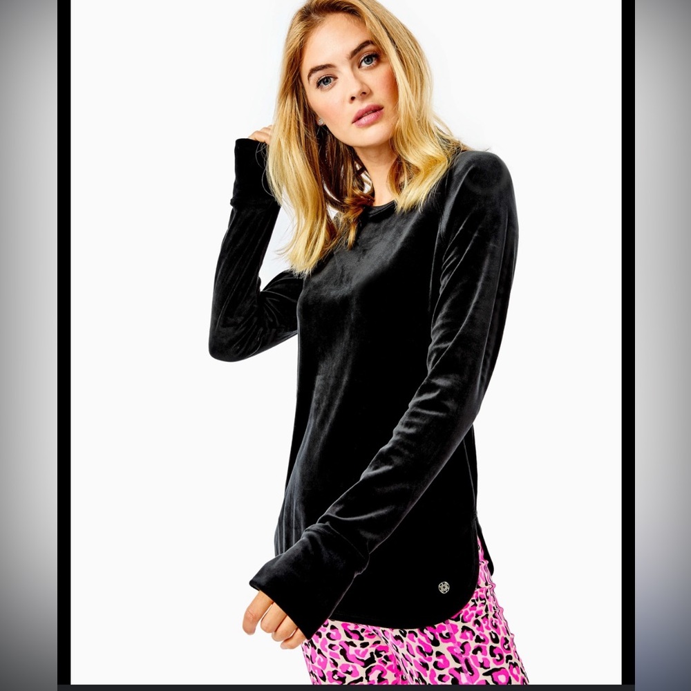 Lilly Pulitzer Luxletic Black Velour Long Sleeve Tee
